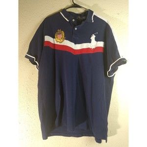 Polo Ralph Lauren Men's Big Pony Striped USA Blue Polo Shirt Size 2XL